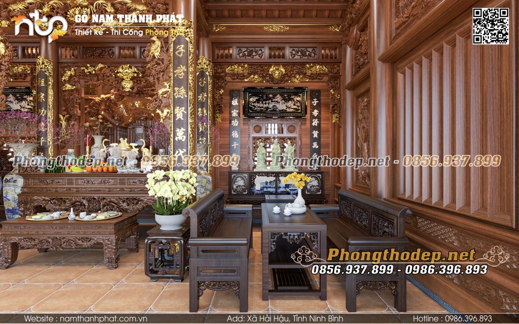 Bố trí nội thất nhà gỗ 5 gian ở gian bên trái